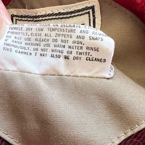 Hardy Amies Vintage London tan bomber jacket L red plaid lining zip/snap pockets - Picture 8 of 8